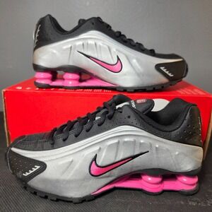 Women's 7.5 Youth 6Y Nike Shox R4 GS CW2626-006 Black Metallic Silver Pink NIB
